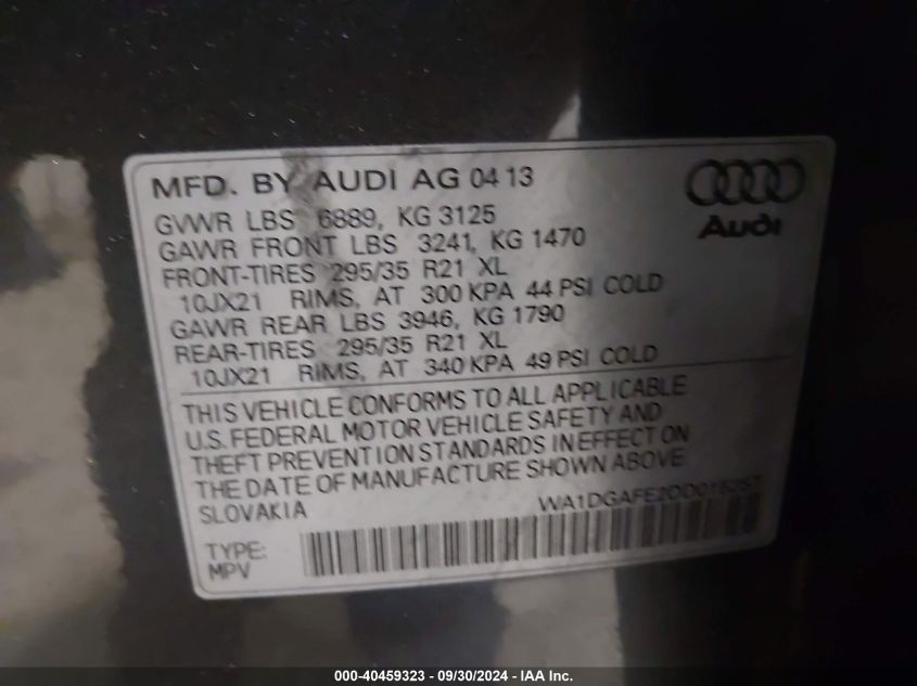 WA1DGAFE2DD015257 2013 Audi Q7 3.0T S Line Prestige