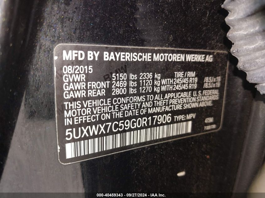 5UXWX7C59G0R17906 2016 BMW X3 xDrive35I