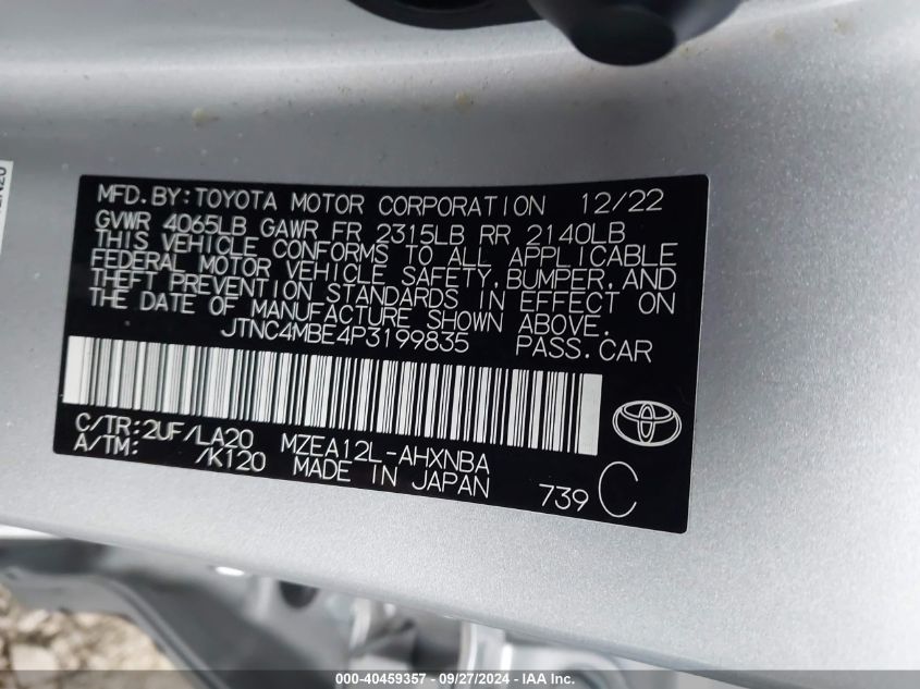 2023 Toyota Corolla Xse VIN: JTNC4MBE4P3199835 Lot: 40459357