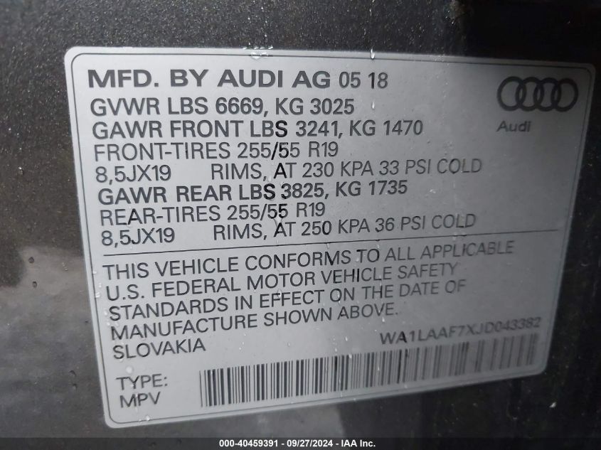 WA1LAAF7XJD043382 2018 Audi Q7 3.0T Premium