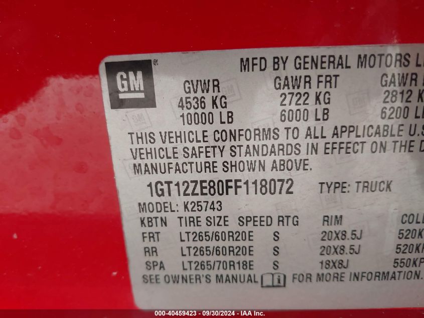 1GT12ZE80FF118072 2015 GMC Sierra K2500 Slt