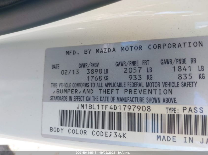 JM1BL1TF4D1797908 2013 Mazda Mazda3 I Sv