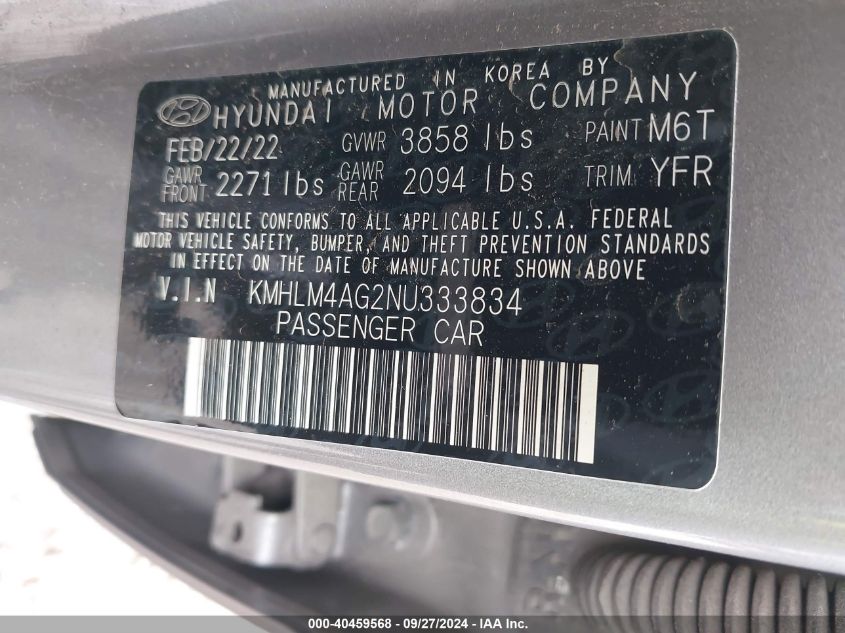 KMHLM4AG2NU333834 2022 Hyundai Elantra Sel