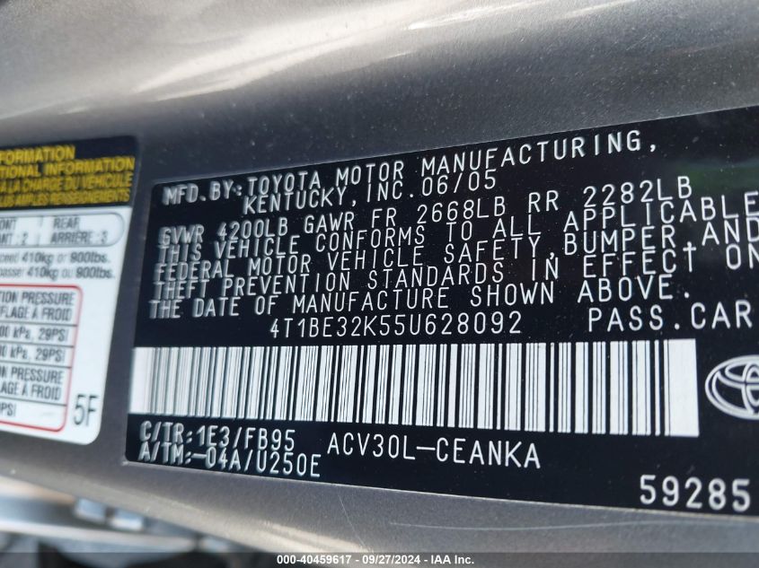 4T1BE32K55U628092 2005 Toyota Camry Le