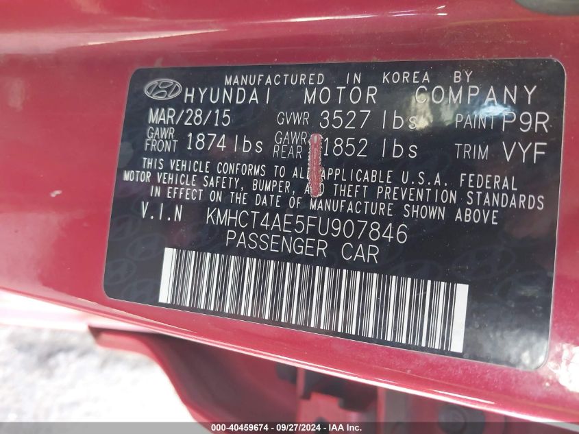 KMHCT4AE5FU907846 2015 Hyundai Accent Gls