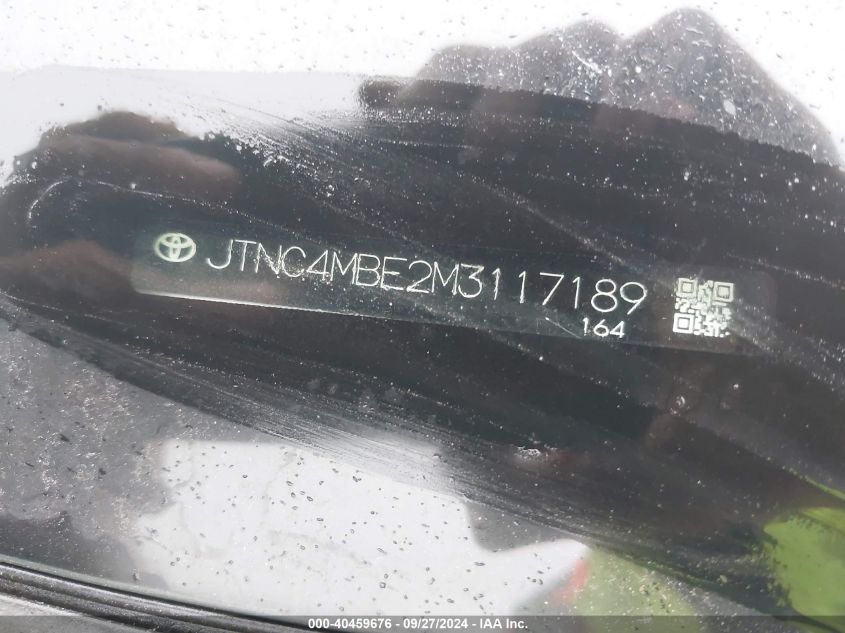 VIN JTNC4MBE2M3117189 2021 TOYOTA COROLLA XSE