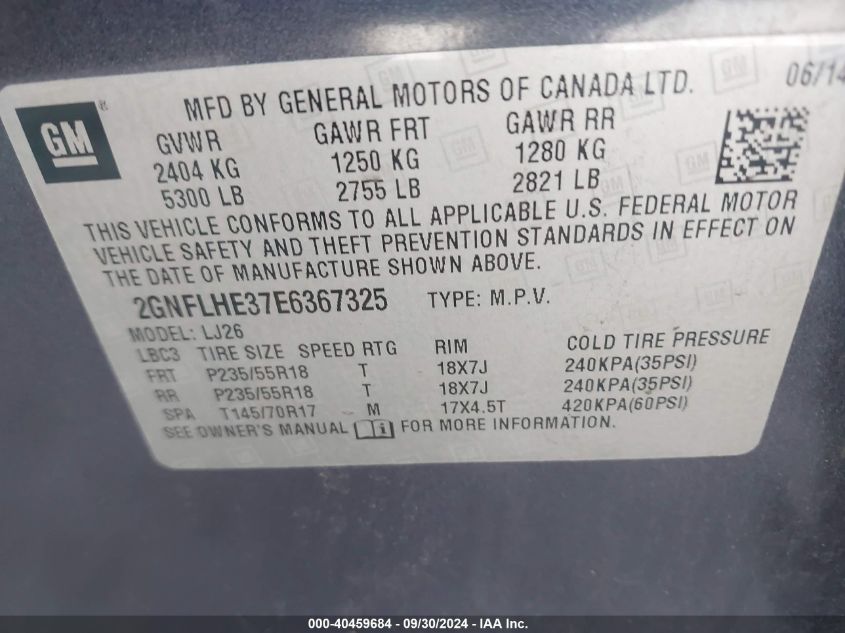 2GNFLHE37E6367325 2014 Chevrolet Equinox Ltz