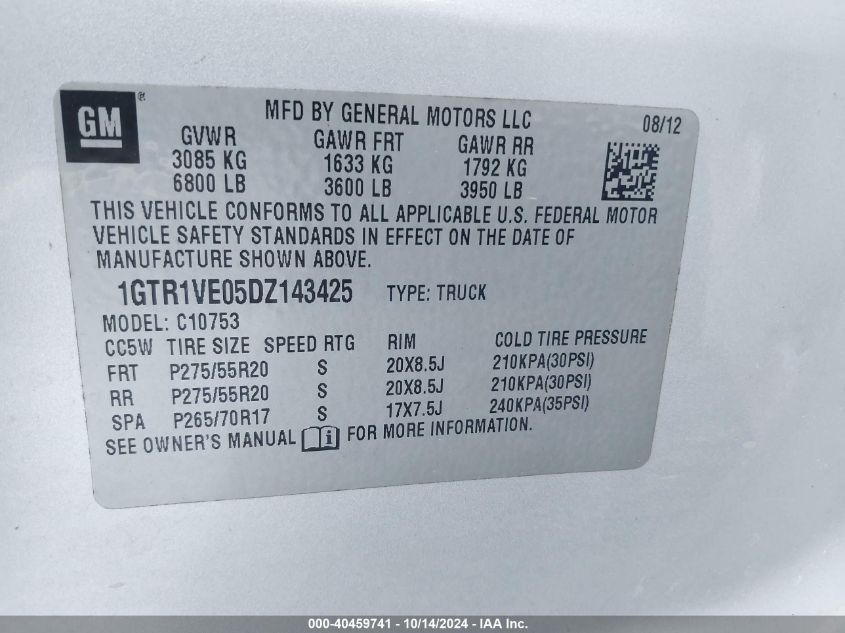 VIN 1GTR1VE05DZ143425 2013 GMC SIERRA 1500 no.9