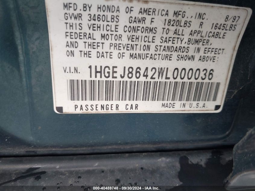 1HGEJ8642WL000036 1998 Honda Civic Ex