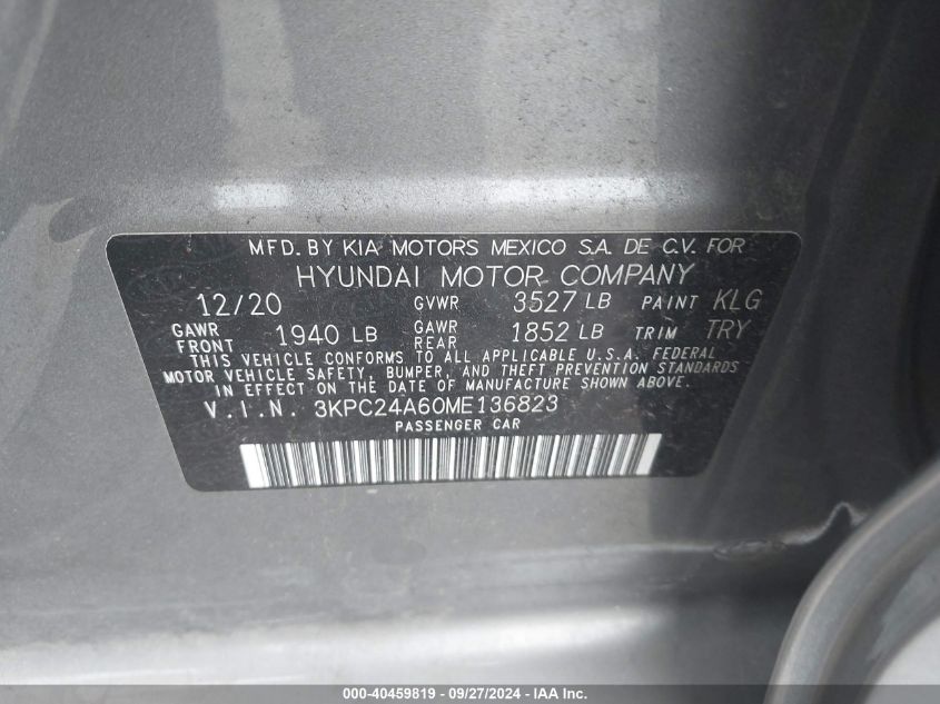 3KPC24A60ME136823 2021 Hyundai Accent Se