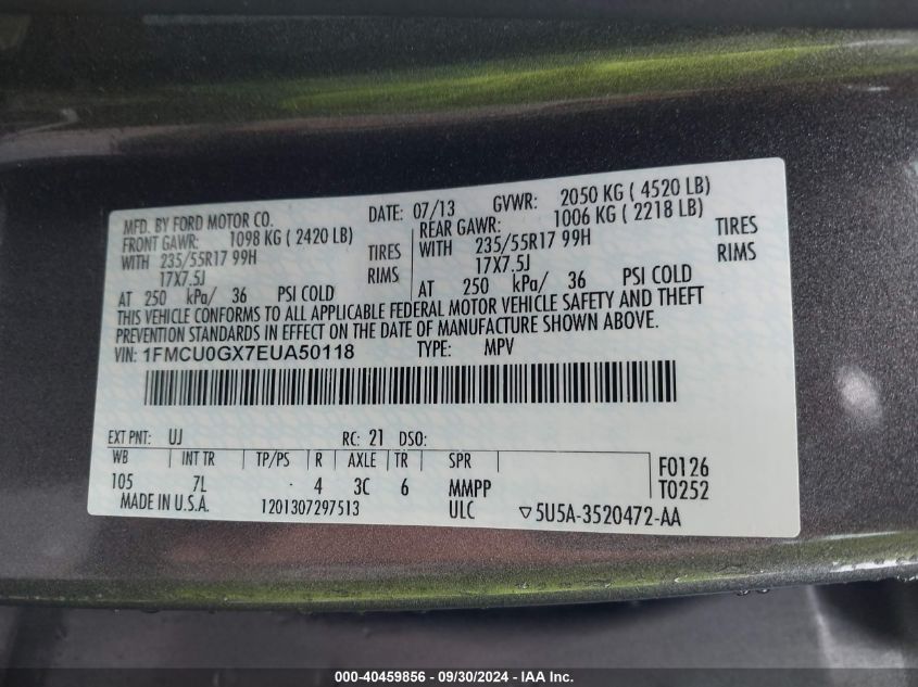 1FMCU0GX7EUA50118 2014 Ford Escape Se