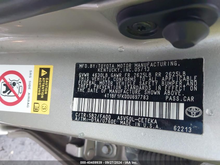 4T1BF1FK0DU697783 2013 Toyota Camry L