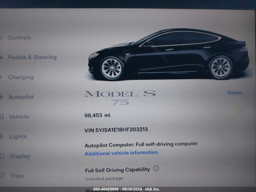 5YJSA1E18HF203213 2017 Tesla Model S