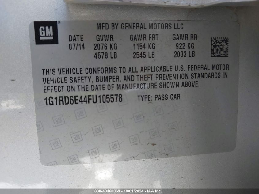 1G1RD6E44FU105578 2015 Chevrolet Volt