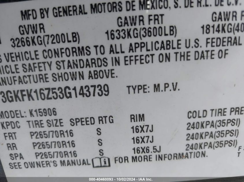 3GKFK16Z53G143739 2003 GMC Yukon Xl 1500 Slt