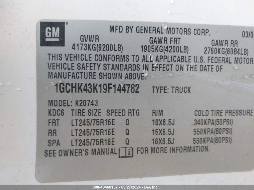 1GCHK43K19F144782 2009 Chevrolet Silverado 2500Hd Work Truck