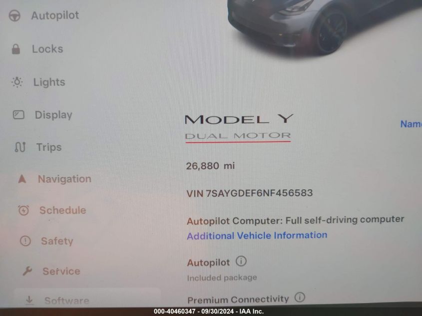 2022 Tesla Model Y VIN: 7SAYGDEF6NF456583 Lot: 40460347