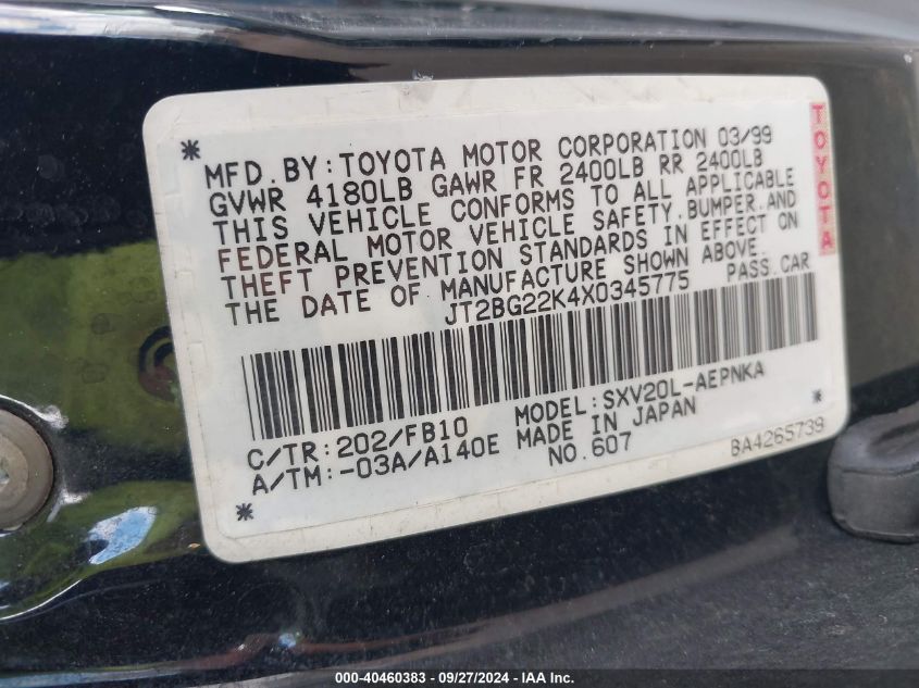 JT2BG22K4X0345775 1999 Toyota Camry Ce/Le/Xle