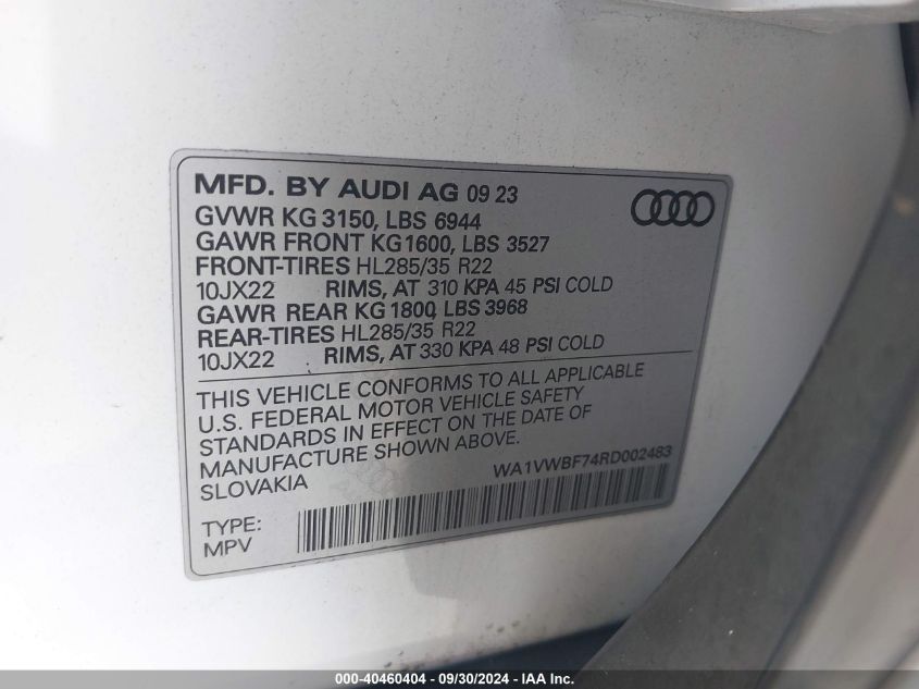 WA1VWBF74RD002483 2024 Audi Sq7 Prestige Tfsi Quattro Tiptronic