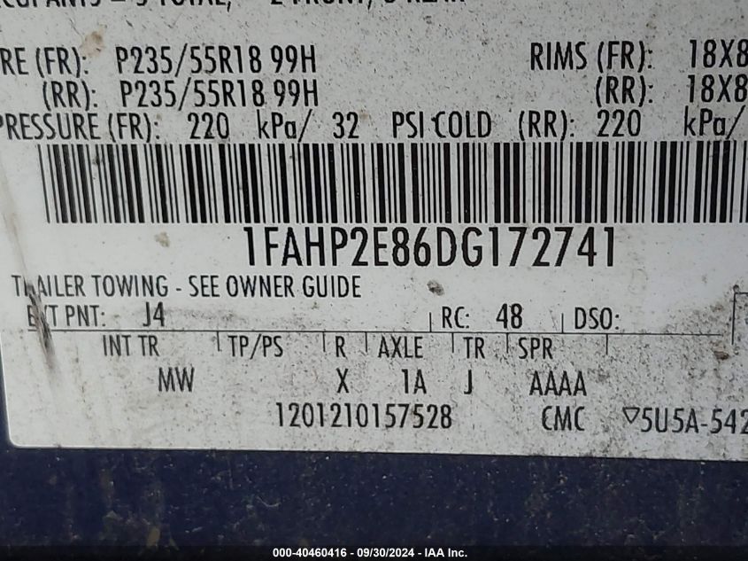 1FAHP2E86DG172741 2013 Ford Taurus Sel