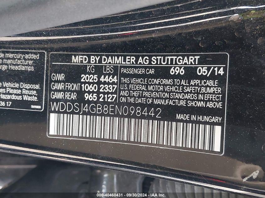 WDDSJ4GB8EN098442 2014 Mercedes-Benz Cla 250 4Matic