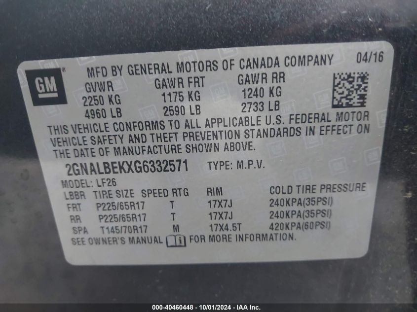 2GNALBEKXG6332571 2016 Chevrolet Equinox Ls