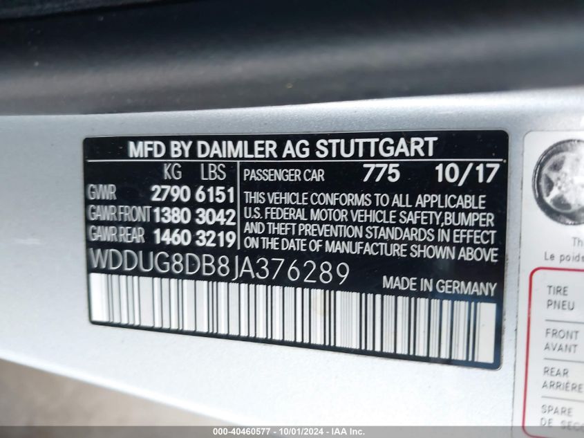 2018 Mercedes-Benz S 560 VIN: WDDUG8DB8JA376289 Lot: 40460577