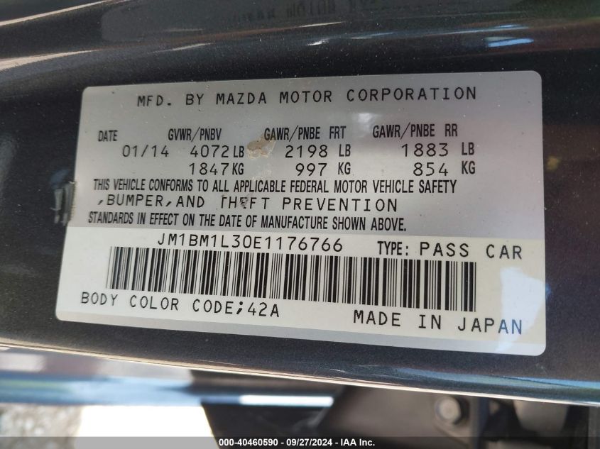 2014 Mazda Mazda3 S Touring VIN: JM1BM1L30E1176766 Lot: 40460590