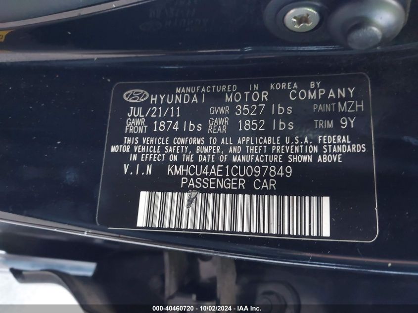 KMHCU4AE1CU097849 2012 Hyundai Accent Gls