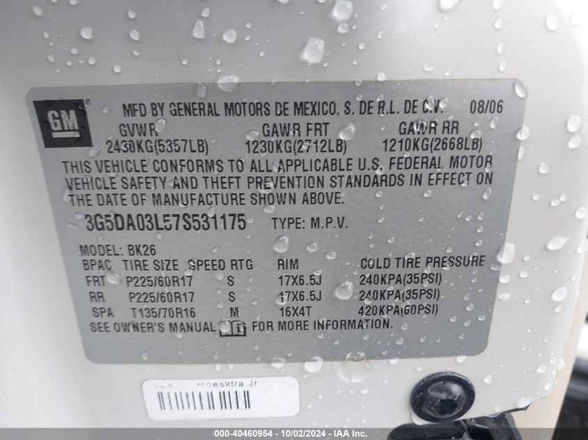 3G5DA03L57S531175 2007 Buick Rendezvous Cxl