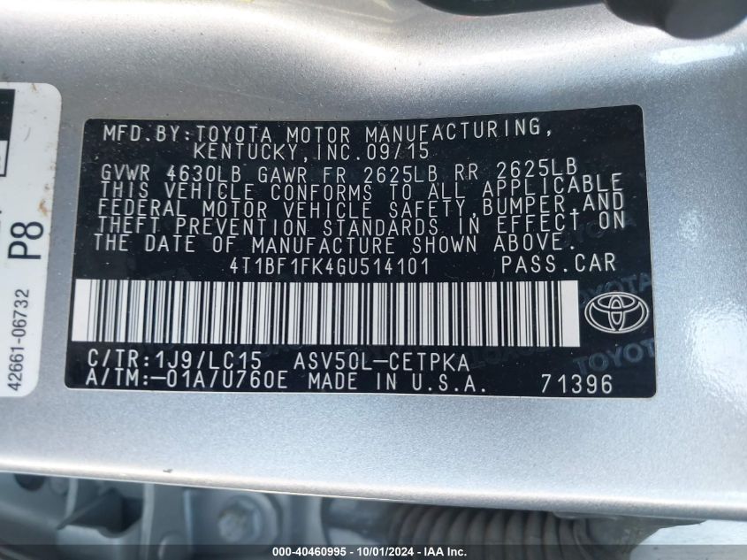 4T1BF1FK4GU514101 2016 Toyota Camry Le/Xle/Se/Xse