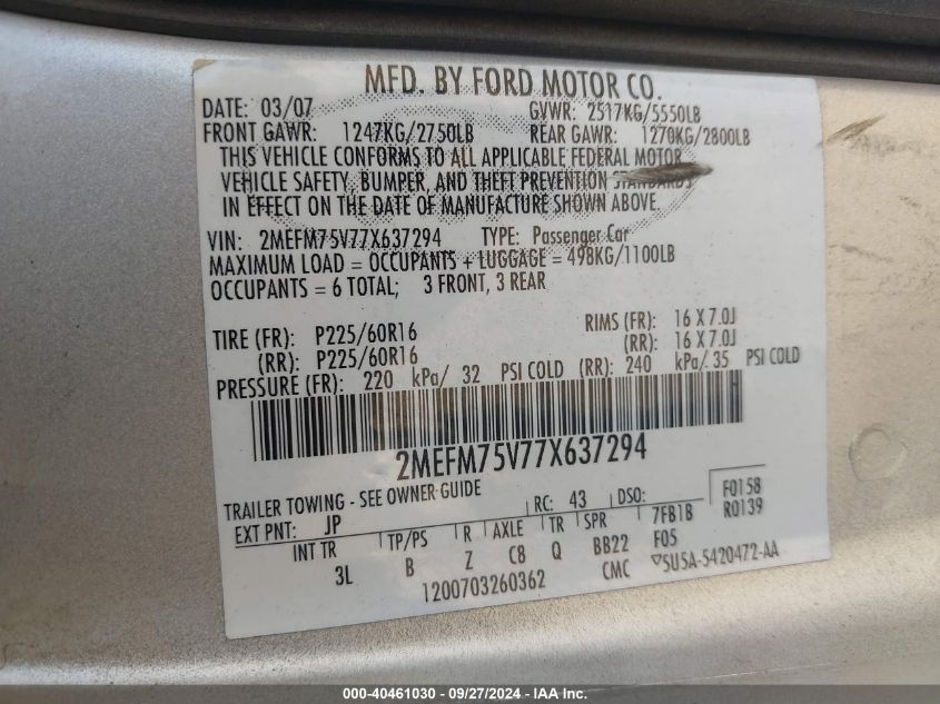 2MEFM75V77X637294 2007 Mercury Grand Marquis Ls