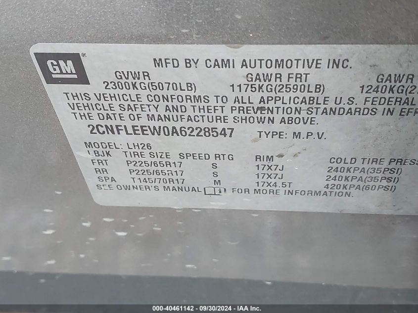 2CNFLEEW0A6228547 2010 Chevrolet Equinox Lt