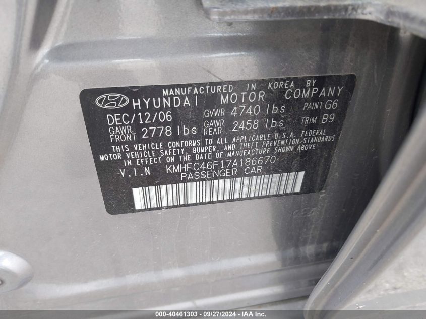 KMHFC46F17A186670 2007 Hyundai Azera Limited/Se