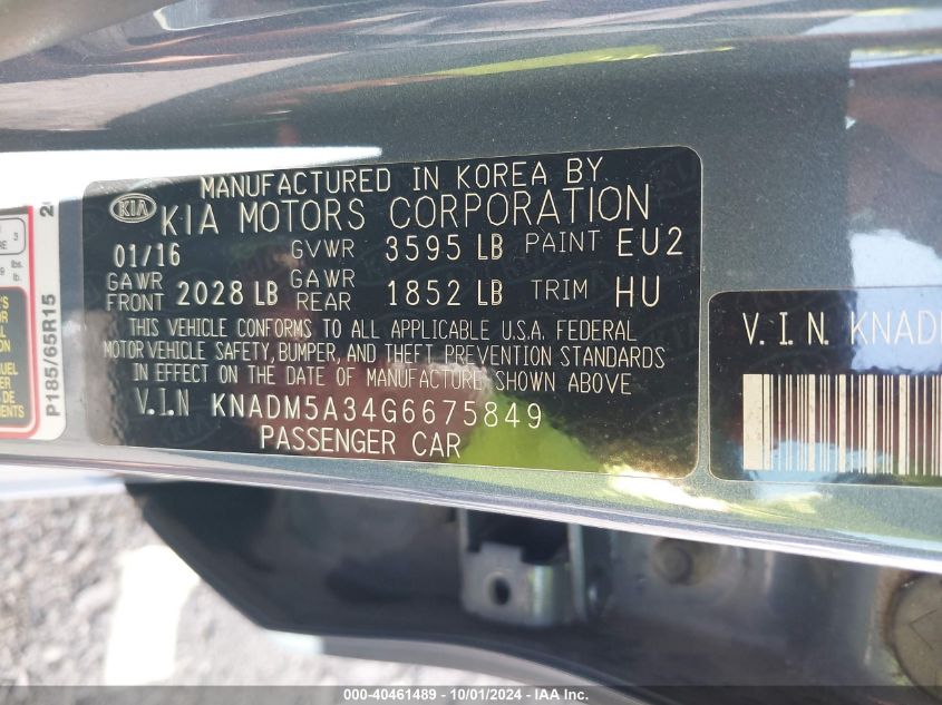 2016 Kia Rio Lx VIN: KNADM5A34G6675849 Lot: 40461489