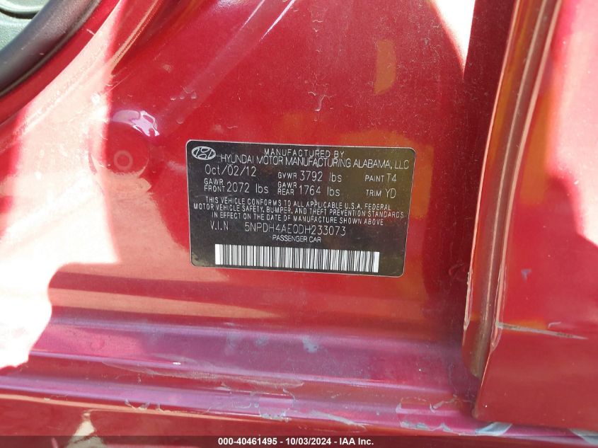 5NPDH4AE0DH233073 2013 Hyundai Elantra Gls
