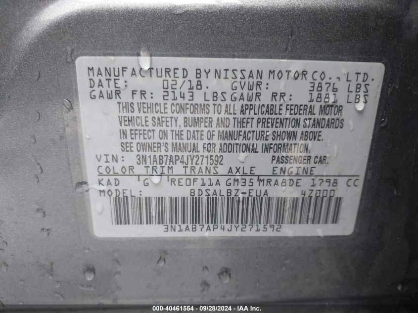 3N1AB7AP4JY271592 2018 Nissan Sentra S