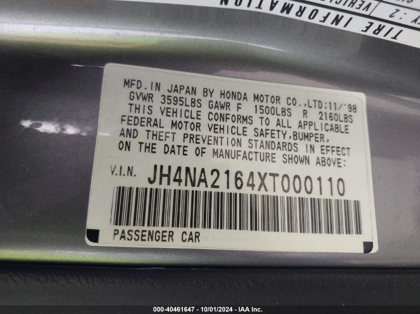 1999 Acura Nsx-T VIN: JH4NA2164XT000110 Lot: 40461647