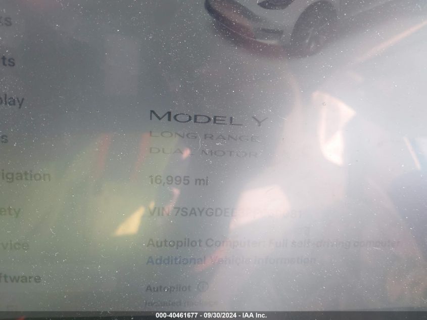 2023 Tesla Model Y VIN: 7SAYGDEE3PF669081 Lot: 40461677