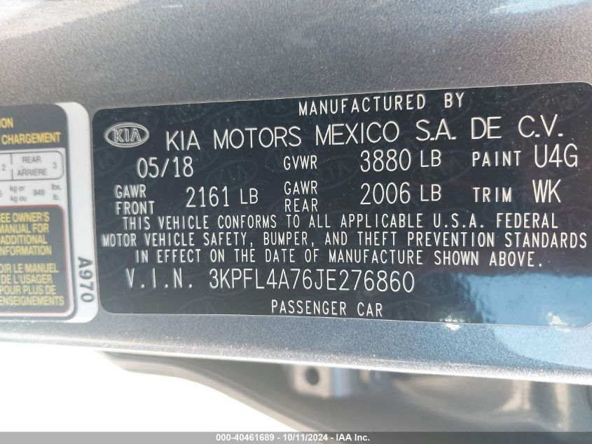 3KPFL4A76JE276860 2018 Kia Forte S