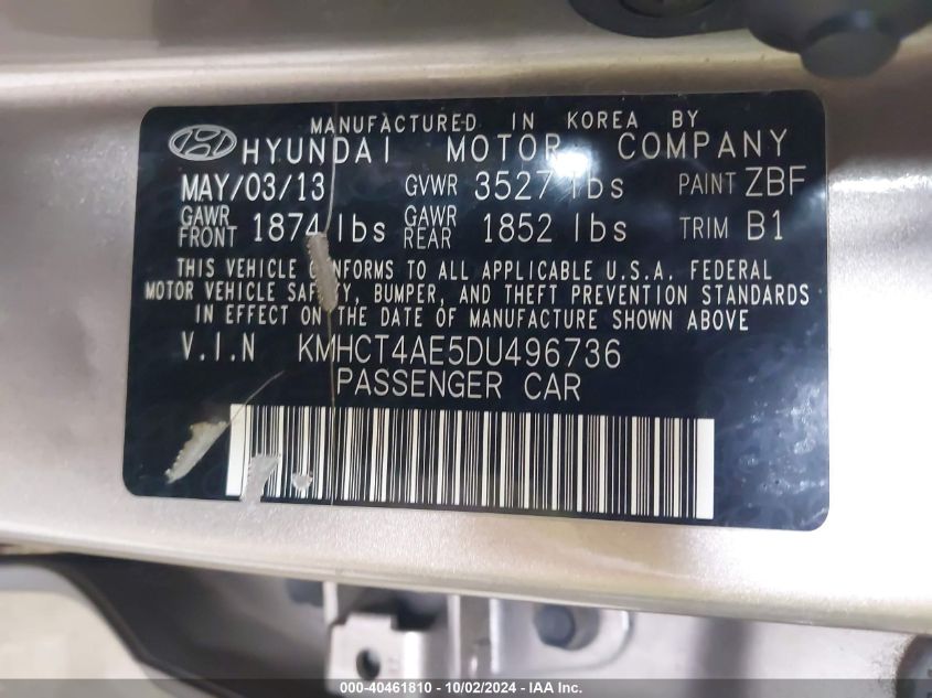 KMHCT4AE5DU496736 2013 Hyundai Accent Gls