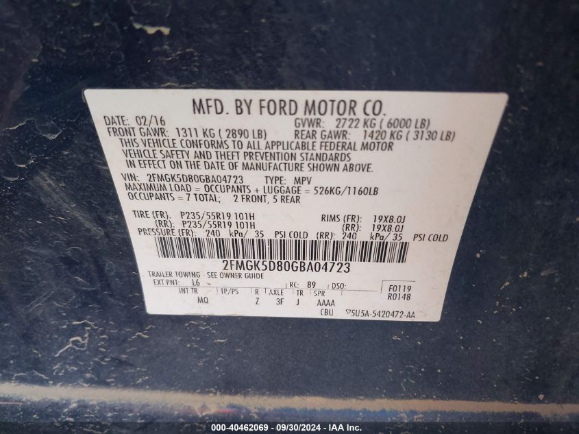 2FMGK5D80GBA04723 2016 Ford Flex Limited