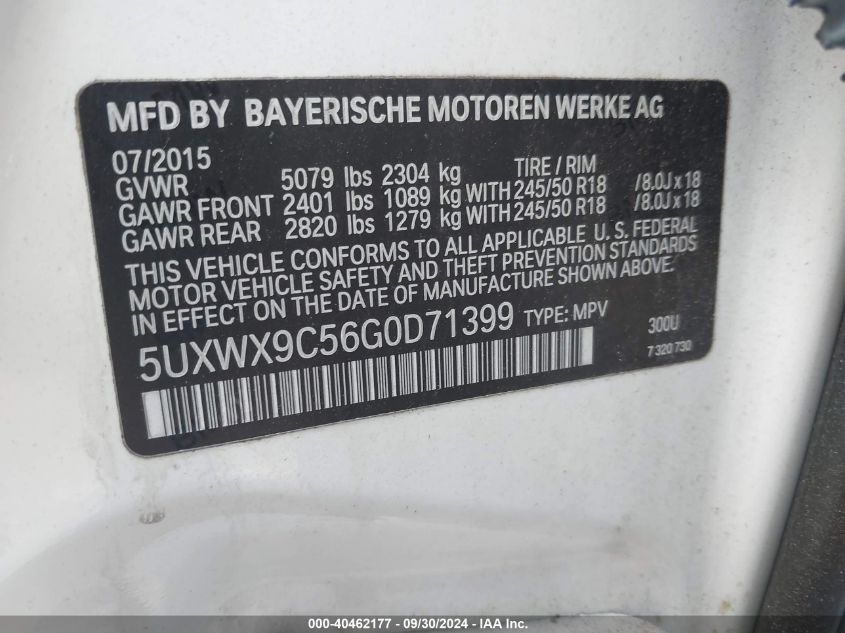 5UXWX9C56G0D71399 2016 BMW X3 xDrive28I