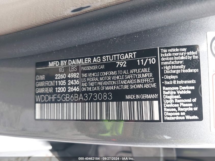 WDDHF5GB6BA373083 2011 Mercedes-Benz E 350