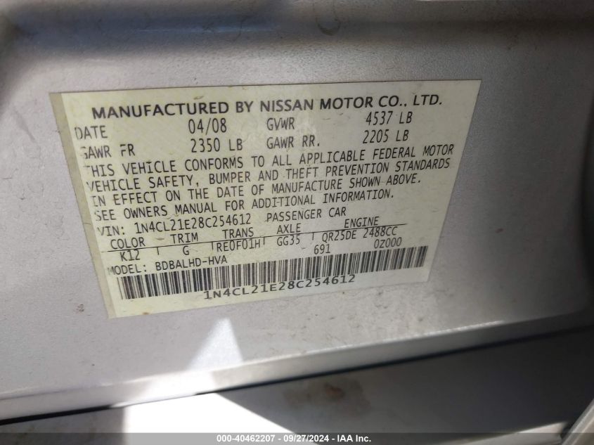 1N4CL21E28C254612 2008 Nissan Altima Hybrid