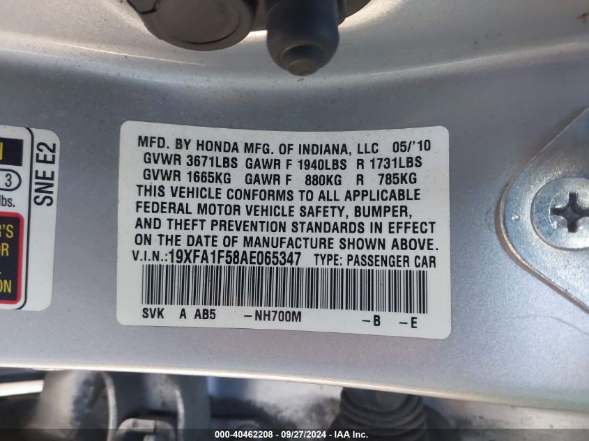 19XFA1F58AE065347 2010 Honda Civic Lx