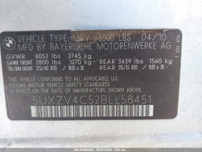 5UXZV4C52BLL58451 2011 BMW X5 xDrive35I/xDrive35I Premium/xDrive35I Sport Activity