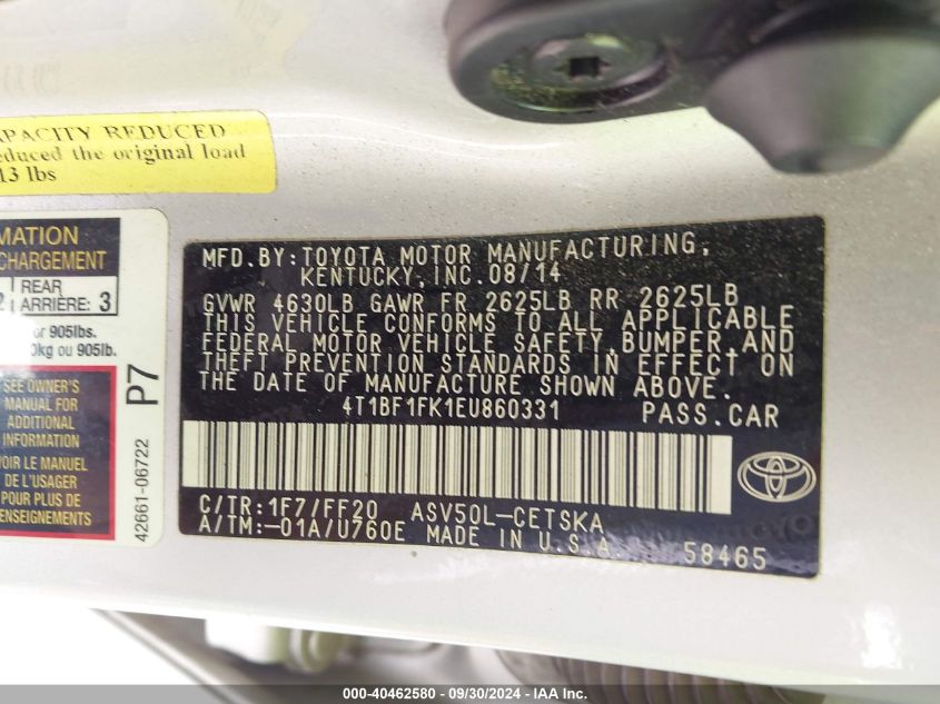 4T1BF1FK1EU860331 2014 Toyota Camry L/Se/Le/Xle