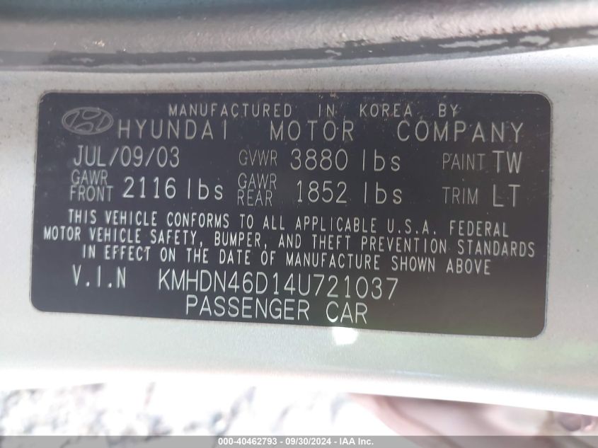 KMHDN46D14U721037 2004 Hyundai Elantra Gls/Gt