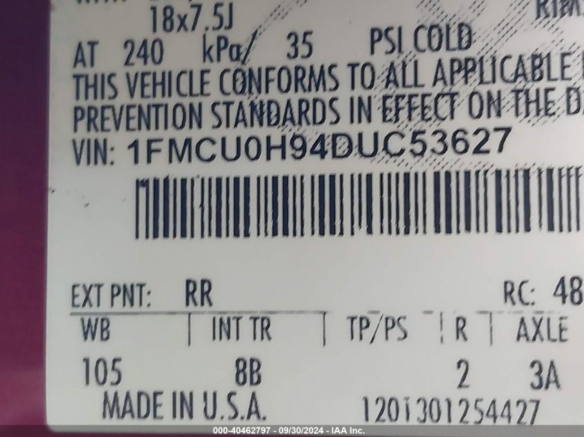 1FMCU0H94DUC53627 2013 Ford Escape Sel